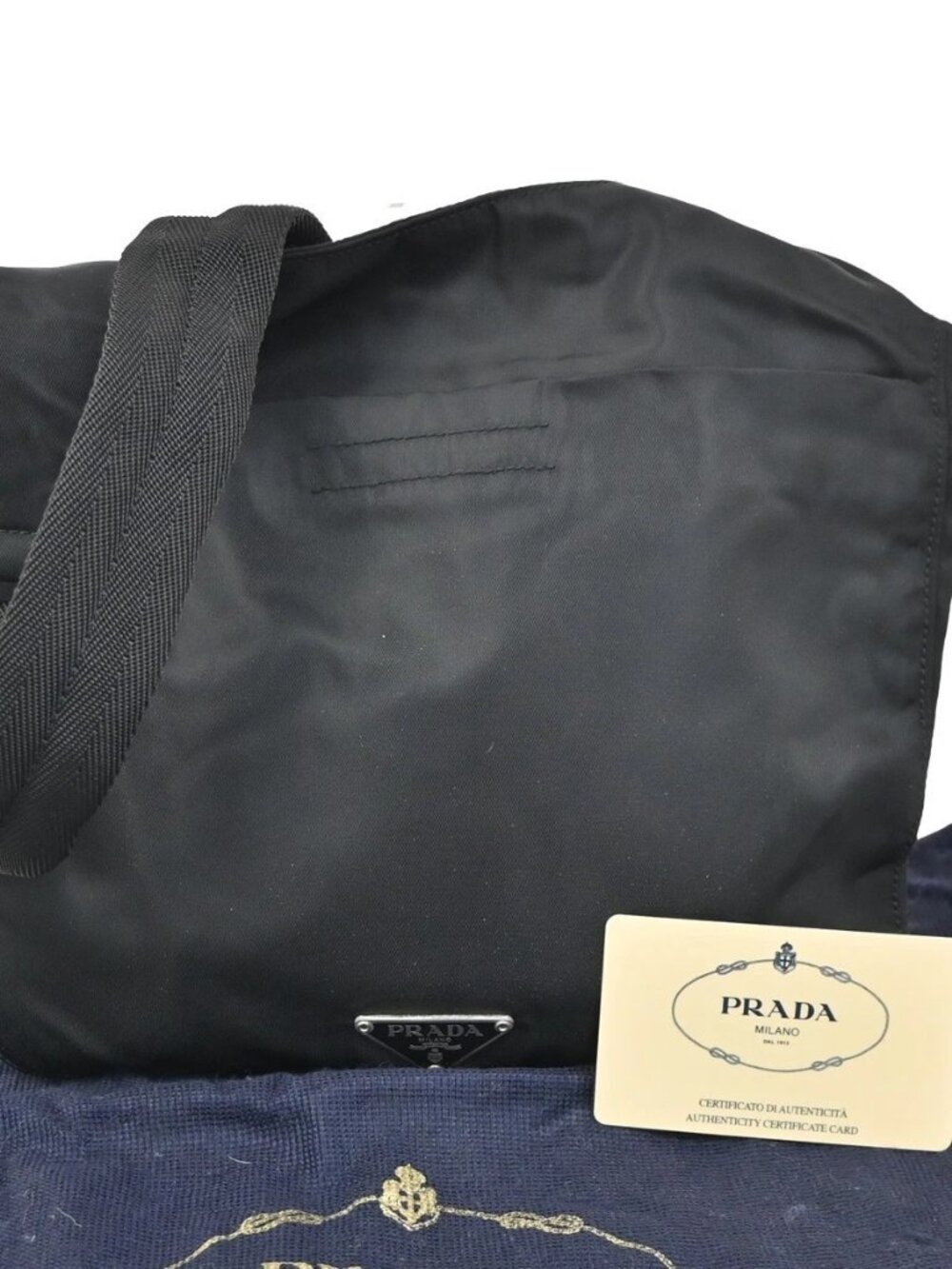 PRADA MILANO Logo Shoulder Bag Nylon Leather Black Silver Italy 87KC546